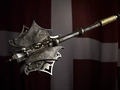 Medieval templar battle mace Game ready Low-poly 3D model