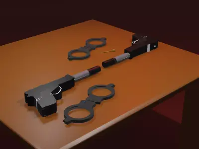 lowpoly guns and hand cuffs 3D model