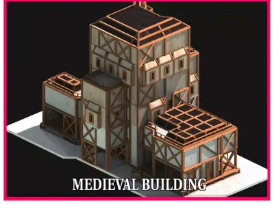 Medieval Low Poly Building Castle Wooden Village Stone House 45 Low-poly 3D model