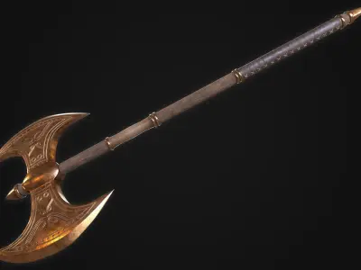 Ancient Greek Labrys Axe and Dory Spear MidPoly Game Ready Low-poly 3D model