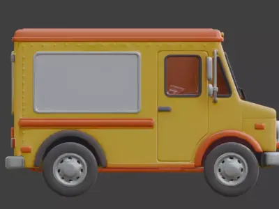 Stylized Yellow Delivery Van Toy Low-poly 3D model