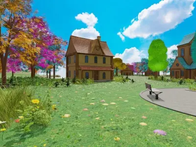 Whimsical Village Landscape 3D model