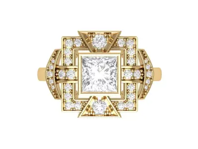 Princess Art Deco Ring 3D print model 8