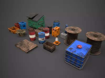 Industrial Props Collection Low-poly 3D model purchase