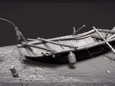 Real time era game fishing boat model 3D model