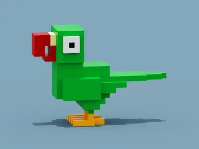 Voxel Green Parrot Low-poly 3D model