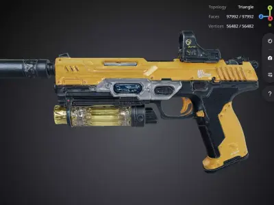Yellow Futuristic Pistol 3D model