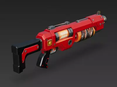 Cartoon Cyber Red Shotgun 3D Model PBR Low-poly 3D model
