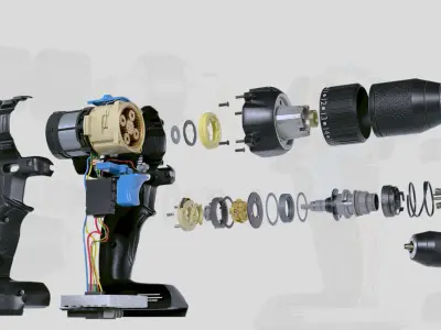 Drill Animated with All Parts Low-poly 3D model