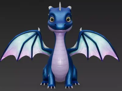 Cartoon Blue Dragon 3D Model Low-poly 3D model