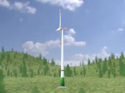 Wind turbine E1 H-160 RD 138m Animation and Foundation Low-poly 3D model