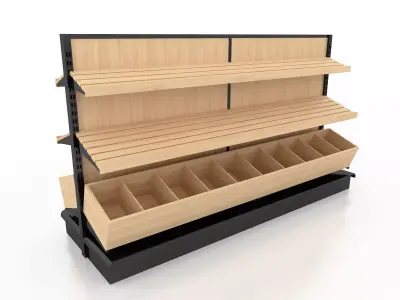 Shelf 3D model 4 wooden with shelves 3D model