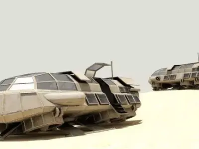 Freigther futuristic vehicles in desert 3D model