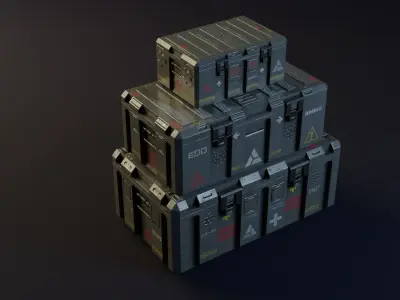Military boxes GameReady Low-poly 3D model