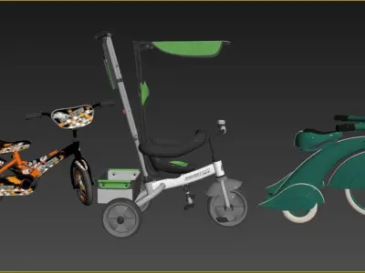 3 Childrens Bicycle and Tricycle 3D model