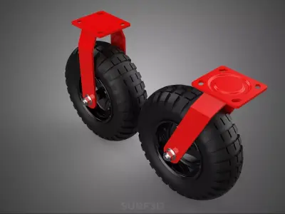 RED SET SWIVEL RIGID FIXED CASTER WHEEL PNEUMATIC TIRE OUTDOOR 3D model