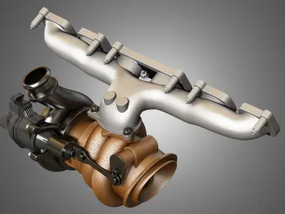 Exhaust Manifold and Turbocharger 3D model