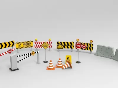 Game Ready road Construction tools kit Low-poly 3D model Low-poly 3D model