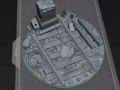 Industrial Ruined Rail Diorama Base STL 3D Print Display 3D print model