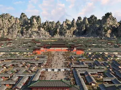 Ancient Asian Chinese city castle palace complex 3D model