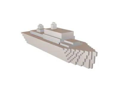 Voxel Style Simple Warship v1 006 Low-poly 3D model