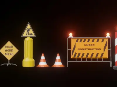 Construction sight signs Collection Low-poly 3D model