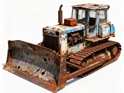Dilapidated Old Blue Bulldozer 3D Model Low-poly 3D model