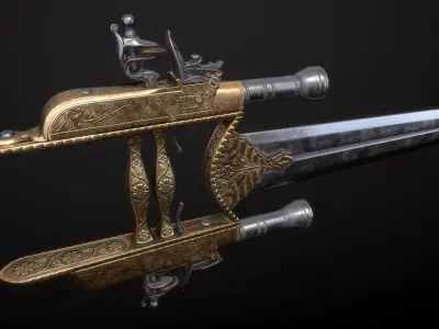 BESTIAL RAGE - Flintlock Katar Low-poly 3D model
