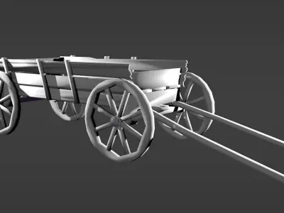 wooden cart Low-poly 3D model 2