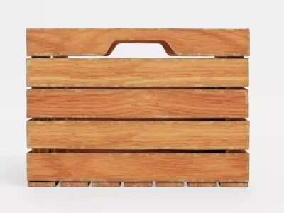Wooden Box V4 - Open Slatted Storage Crate 3D model