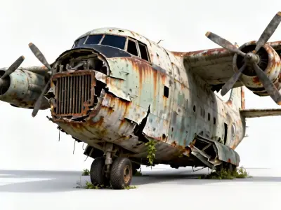 Realistic Abandoned Twin-Engine Cargo Plane 3D Model Low-poly 3D model