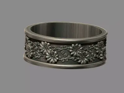 Orante sunflower floral flower wedding band ring 3D print model