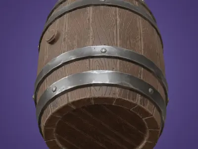 Stylized wooden Barrel with metal rings PBR low-poly game ready Low-poly 3D model