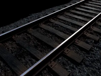 Railroad with Wood Sleepers Low-poly 3D model