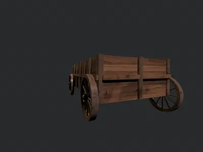 Wooden Cart Low-poly 3D model 12