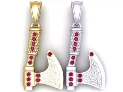 Axe Pendant with Celtic Knotwork and Ruby Accents 3D print model