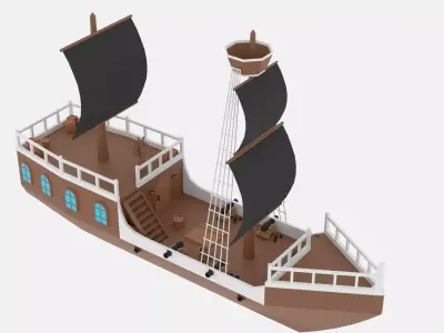 Cartoon Pirate Ship Low-poly 3D model purchase