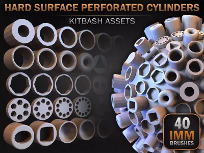 40 Hard Surface IMM Perforated Cylinders Low-poly 3D model