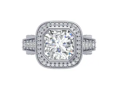 Asscher Art Deco Ring 3D print model 2