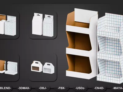 Packaging Box Set 3 Tier Display Giftbox Gable Tuck End Boxes Low-poly 3D model