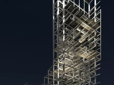 Factory tower structure in section cut 25i04 3D model