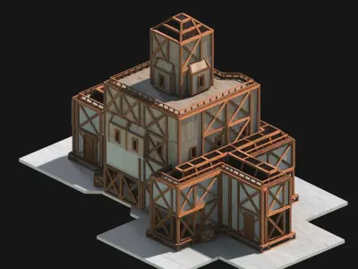 Medieval Low Poly Building Castle Wooden Village Stone House 18 Low-poly 3D model