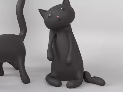 Halloween Black Cat Ornament Set 3Poses Low-poly 3D model