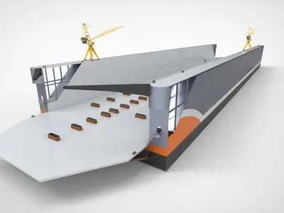 Floating dock with tugboat 3D model