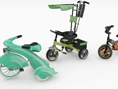 3 Childrens Bicycle and Tricycle 3D model