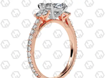 Ring 125 Marquise cathedral pave set shank 3 stone ring 3D print model