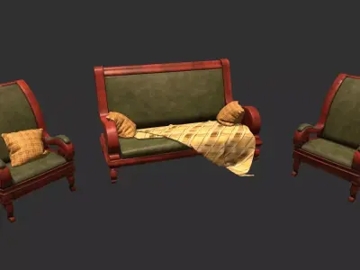 Old furniture set Low-poly 3D model