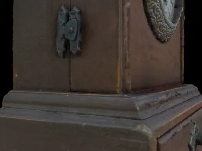 Antique wooden clock with drawer 3D model