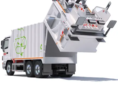 Mercedes Actros Garbage Truck with mechanisms 3D model