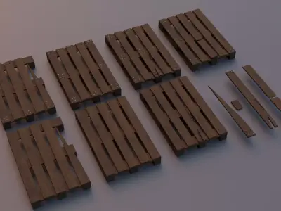 broken wooden pallets set Low-poly 3D model